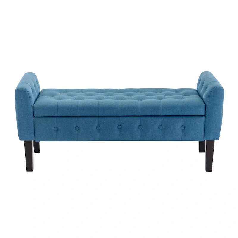 Inari Fabric Flip Top Storage Ottoman Bench with Rubberwood Legs