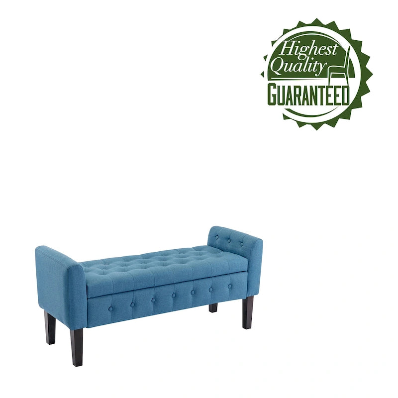 Inari Fabric Flip Top Storage Ottoman Bench with Rubberwood Legs