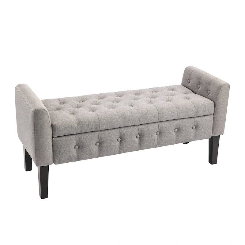 Inari Fabric Flip Top Storage Ottoman Bench with Rubberwood Legs