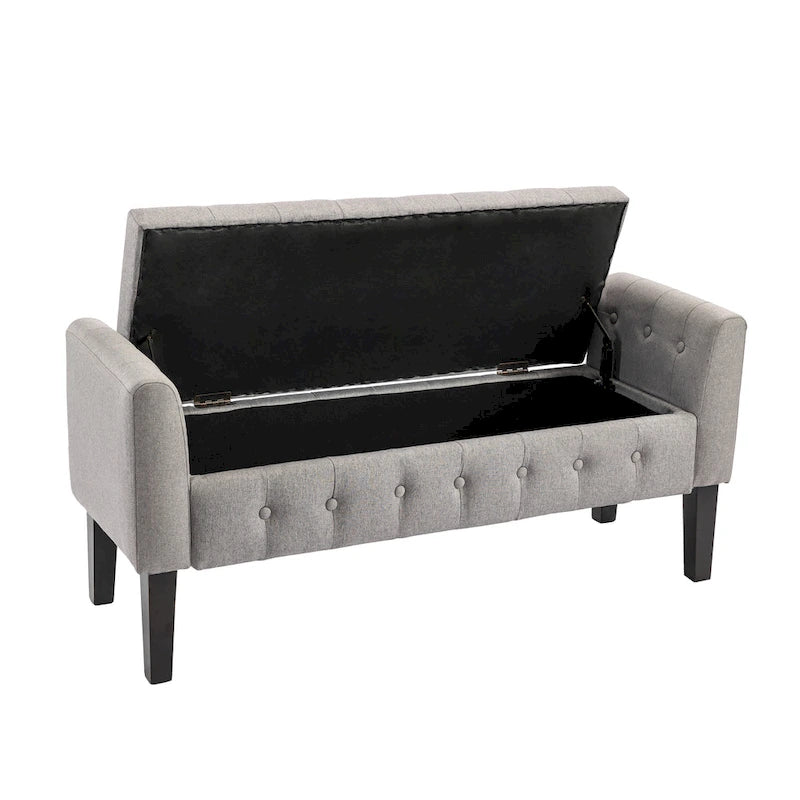 Inari Fabric Flip Top Storage Ottoman Bench with Rubberwood Legs