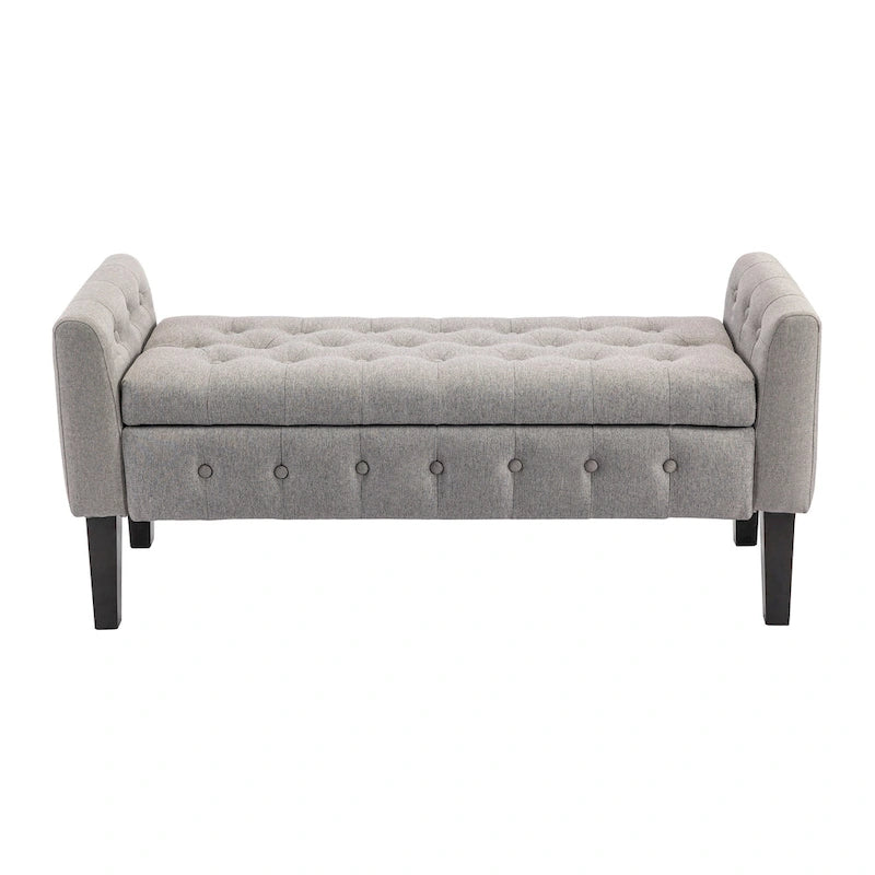 Inari Fabric Flip Top Storage Ottoman Bench with Rubberwood Legs