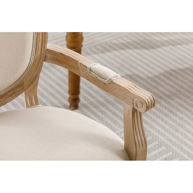 Grondin Mid-Century Modern Style French Country Dining Chair Set of 2, Kind Louis Back Linen Upholstered Accent Armchair