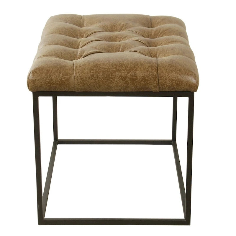 HomePop Decorative Ottoman - Distressed Brown Faux Leather