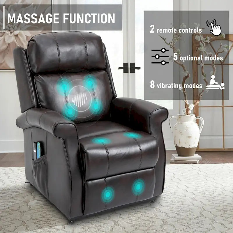 Clihome Faux Leather Elderly Power Lift Recliner Chair with Massage