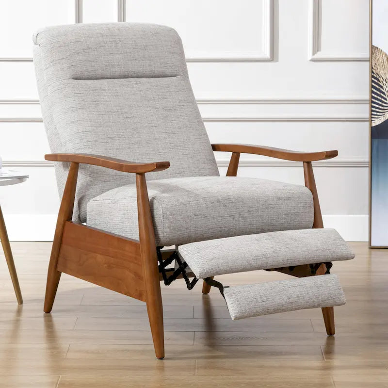 Taylor Wood Arm Push Back Recliner in Performance Fabric by
