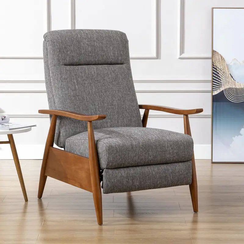 Taylor Wood Arm Push Back Recliner in Performance Fabric by