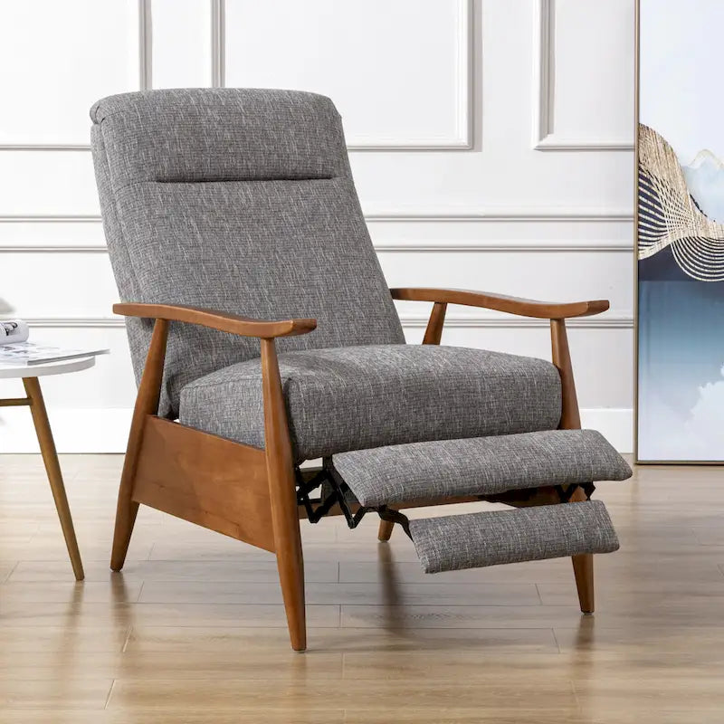 Taylor Wood Arm Push Back Recliner in Performance Fabric by