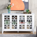 HOMCOM Wood Accent Sideboard Buffet Serving Storage Cabinet with 4 Framed Glass Doors, Adjustable Shelves - 54W x 15.5D x 32H