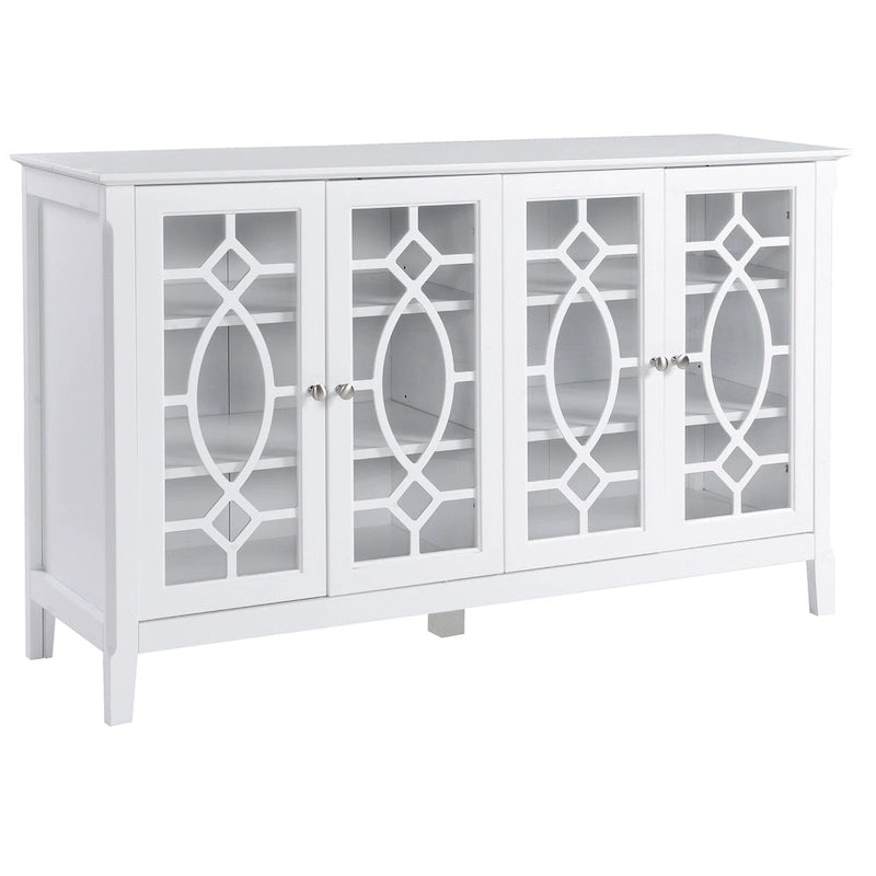 HOMCOM Wood Accent Sideboard Buffet Serving Storage Cabinet with 4 Framed Glass Doors, Adjustable Shelves - 54W x 15.5D x 32H