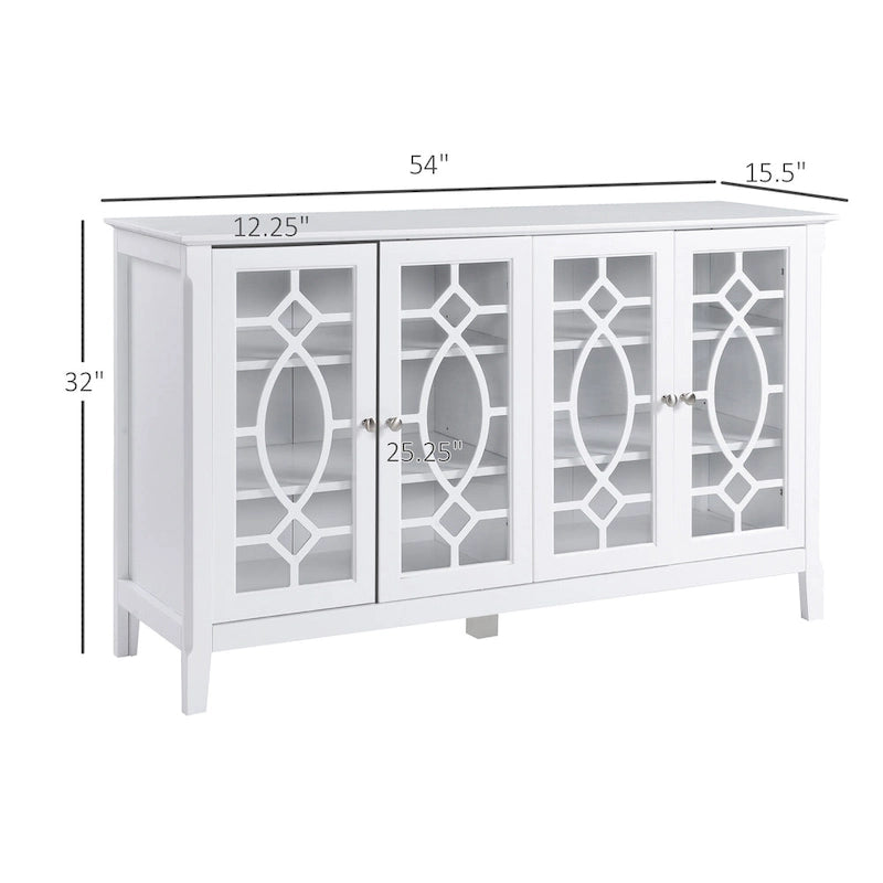 HOMCOM Wood Accent Sideboard Buffet Serving Storage Cabinet with 4 Framed Glass Doors, Adjustable Shelves - 54W x 15.5D x 32H