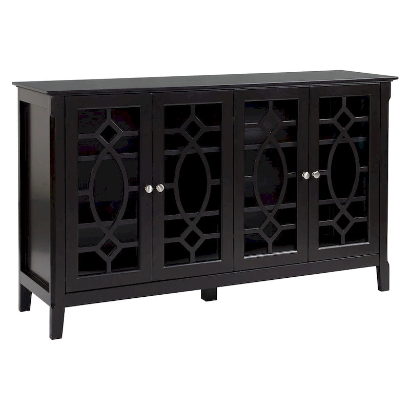 HOMCOM Wood Accent Sideboard Buffet Serving Storage Cabinet with 4 Framed Glass Doors, Adjustable Shelves - 54W x 15.5D x 32H