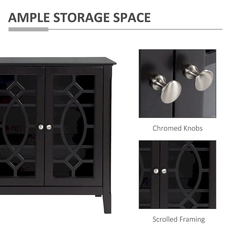 HOMCOM Wood Accent Sideboard Buffet Serving Storage Cabinet with 4 Framed Glass Doors, Adjustable Shelves - 54W x 15.5D x 32H