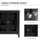 HOMCOM Wood Accent Sideboard Buffet Serving Storage Cabinet with 4 Framed Glass Doors, Adjustable Shelves - 54W x 15.5D x 32H