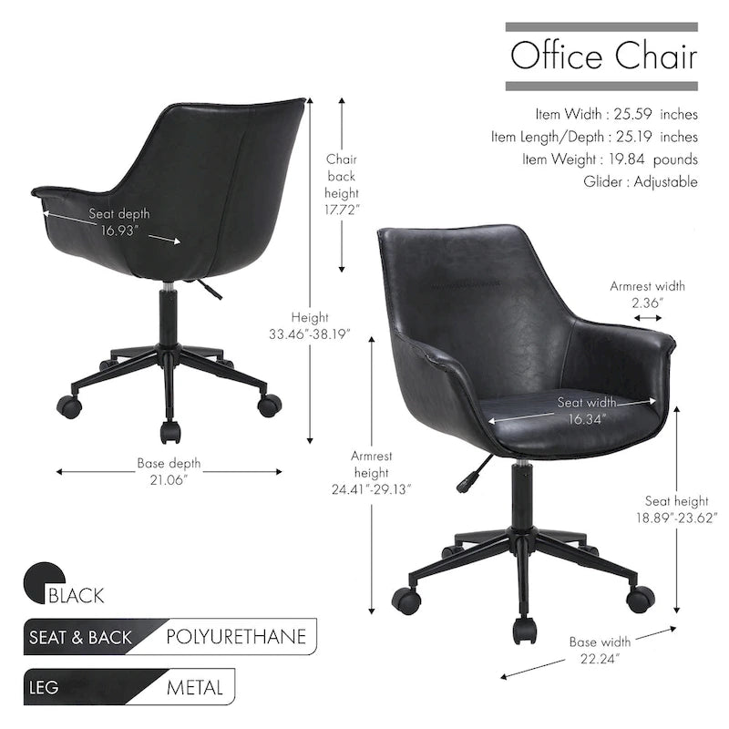 Jamar PU Leather Office Chair with Metal Roller Base