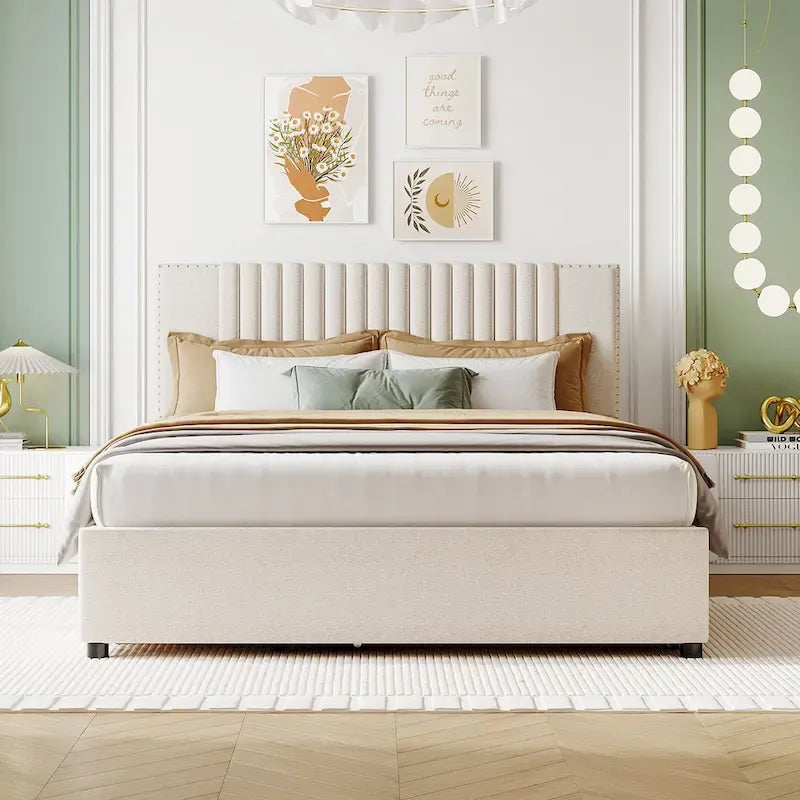 Upholstered Platform Bed with 2 Drawers and 1 Twin XL Trundle