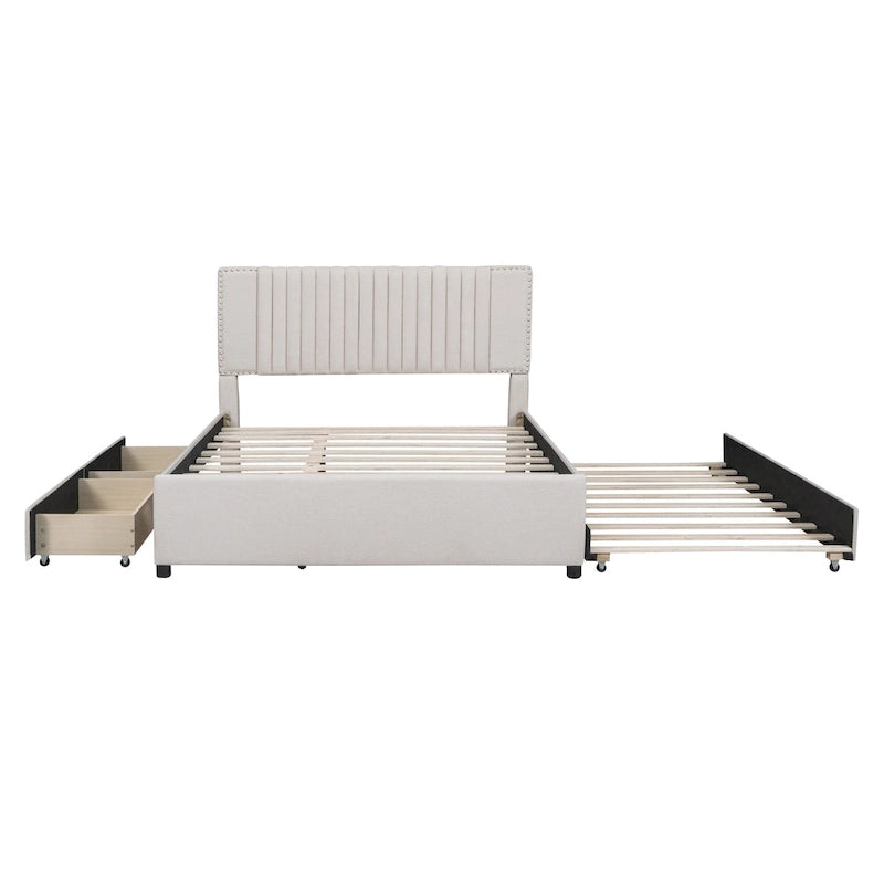 Upholstered Platform Bed with 2 Drawers and 1 Twin XL Trundle
