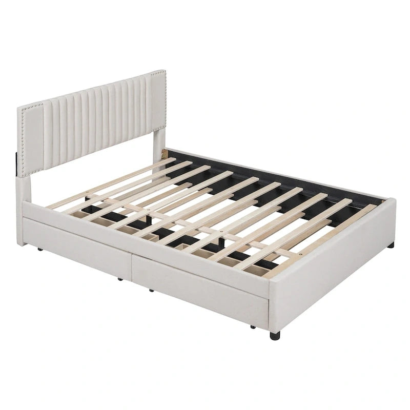 Upholstered Platform Bed with 2 Drawers and 1 Twin XL Trundle