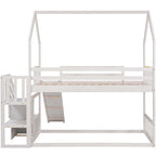 Twin over Twin House Bunk Bed with Convertible Slide,Storage Staircase can be Placed Left or Right,Gray