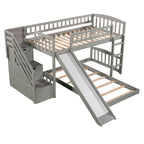 Stairway Twin over Twin Bunk Bed with Two Drawers and Slide, Gray(OLD SKU :LP000156AAE)
