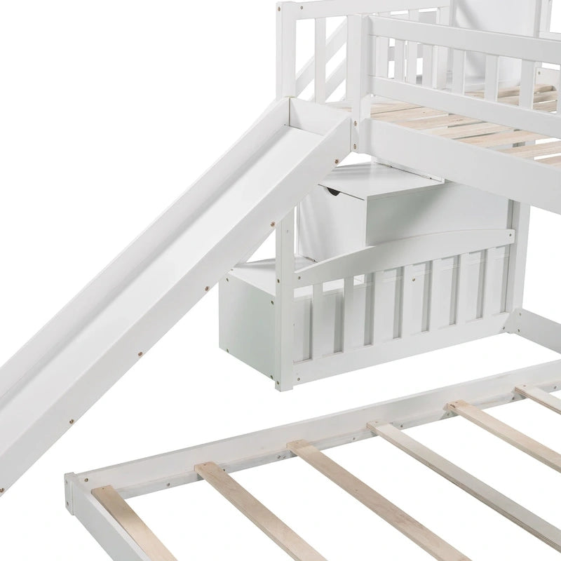 Stairway Twin over Twin Bunk Bed with Two Drawers and Slide, Gray(OLD SKU :LP000156AAE)