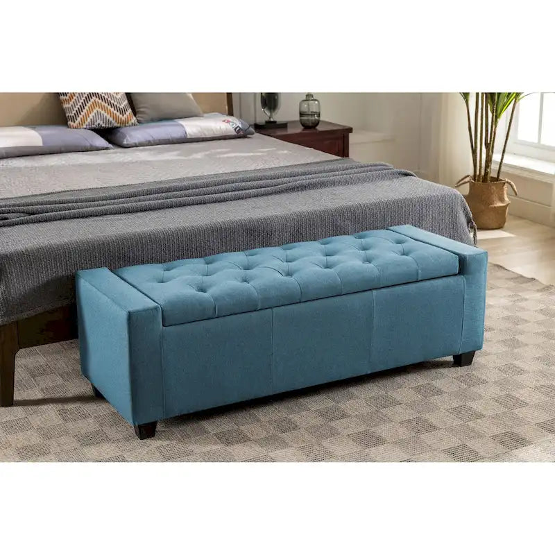 Iara Fabric Upholstered Flip Top Storage Ottoman Bench