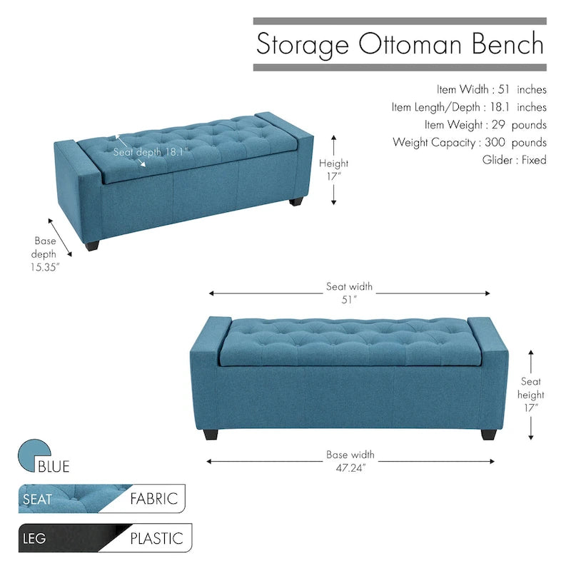 Iara Fabric Upholstered Flip Top Storage Ottoman Bench