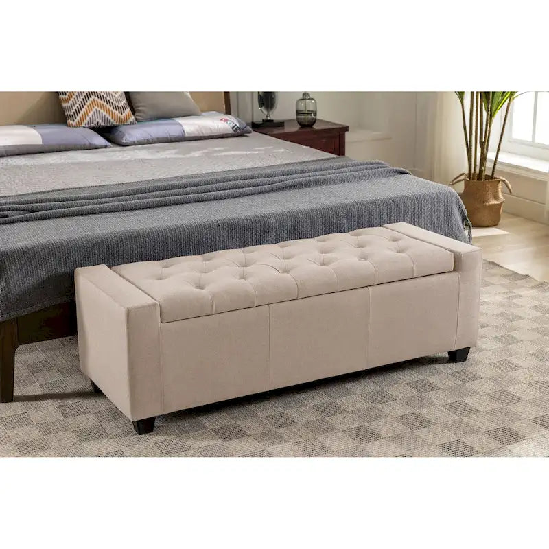 Iara Fabric Upholstered Flip Top Storage Ottoman Bench