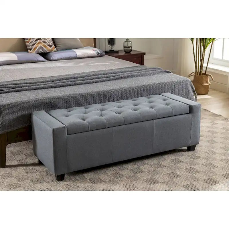 Iara Fabric Upholstered Flip Top Storage Ottoman Bench