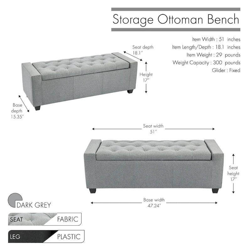 Iara Fabric Upholstered Flip Top Storage Ottoman Bench
