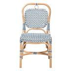 Luciana Modern French Blue and White Weaving Natural Rattan Bistro Chair