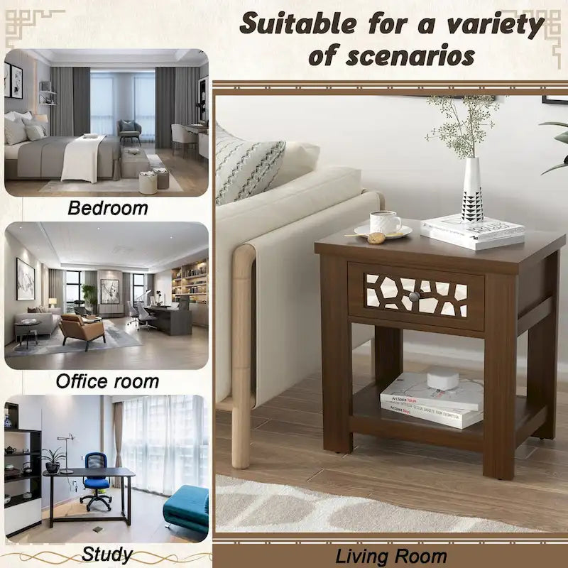 Gymax Side End Table Nightstand w/ Drawer Wood for Living Room Bedroom