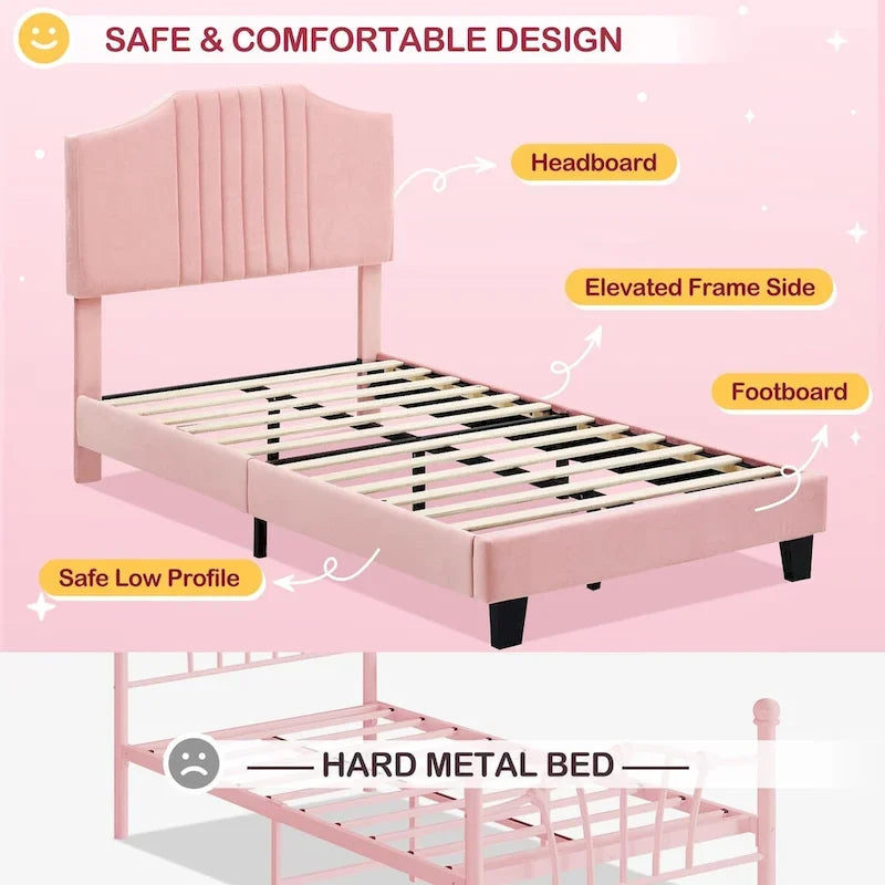 Upholstered Kids Tufted Bed Frame with Headboard