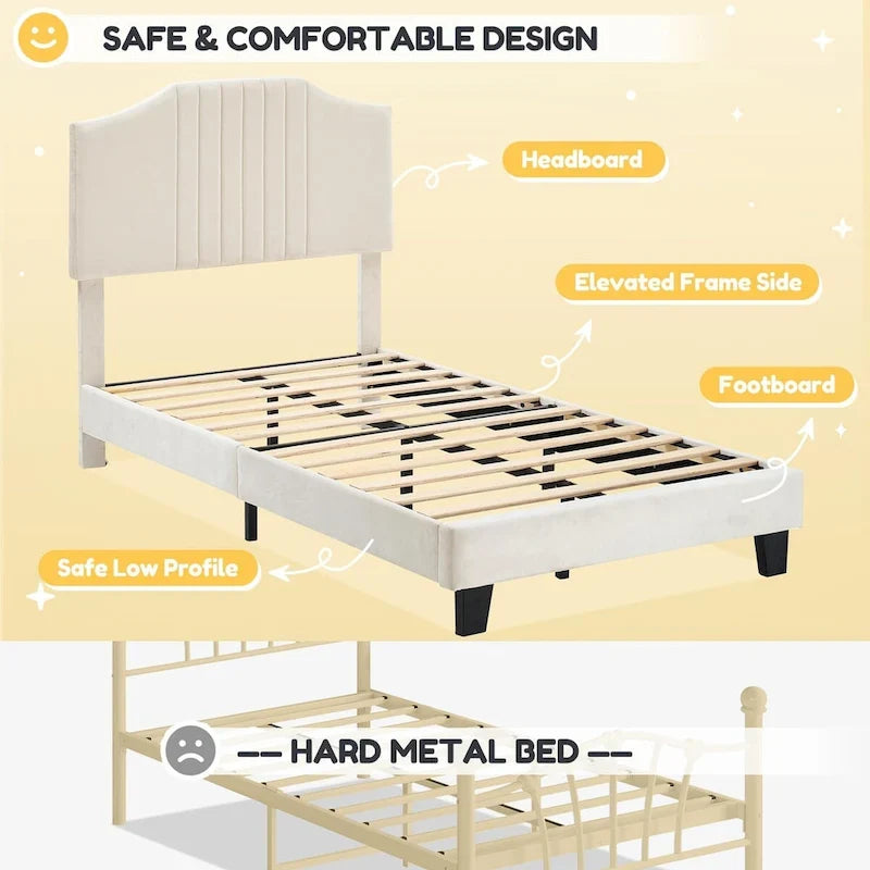 Upholstered Kids Tufted Bed Frame with Headboard