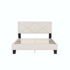 Simple Queen Size Upholstered Bed Frame with Rivet Design, Modern Velvet Platform Bed with headboard