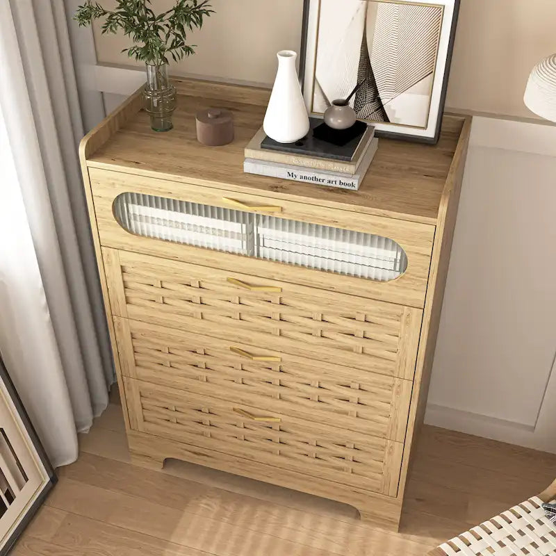 Wooden Farmhouse 4-Drawer Dresser for Bedroom