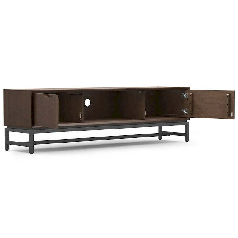 Devlin SOLID HARDWOOD 72 inch Wide Modern Industrial TV Media Stand in Walnut Brown For TVs up to 80 inches