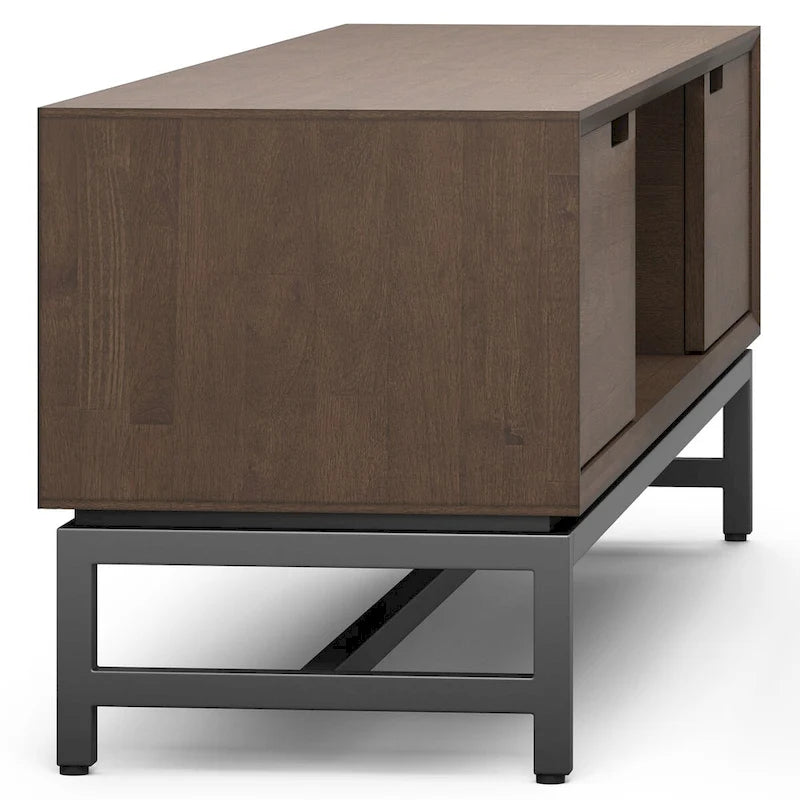 Devlin SOLID HARDWOOD 72 inch Wide Modern Industrial TV Media Stand in Walnut Brown For TVs up to 80 inches