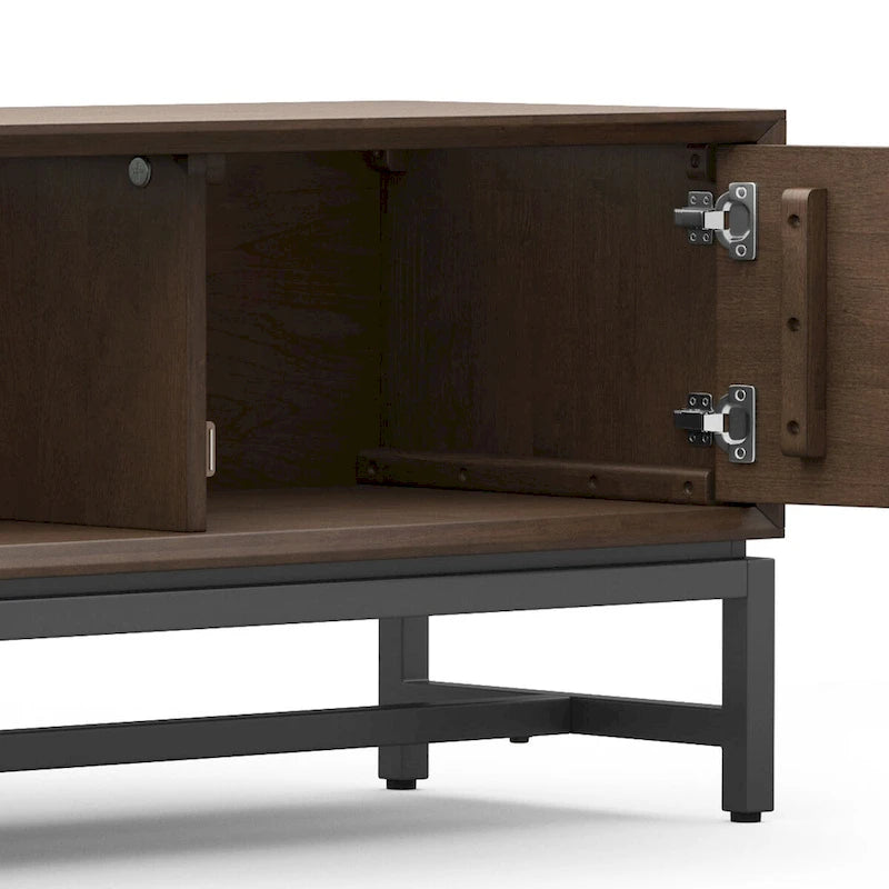 Devlin SOLID HARDWOOD 72 inch Wide Modern Industrial TV Media Stand in Walnut Brown For TVs up to 80 inches
