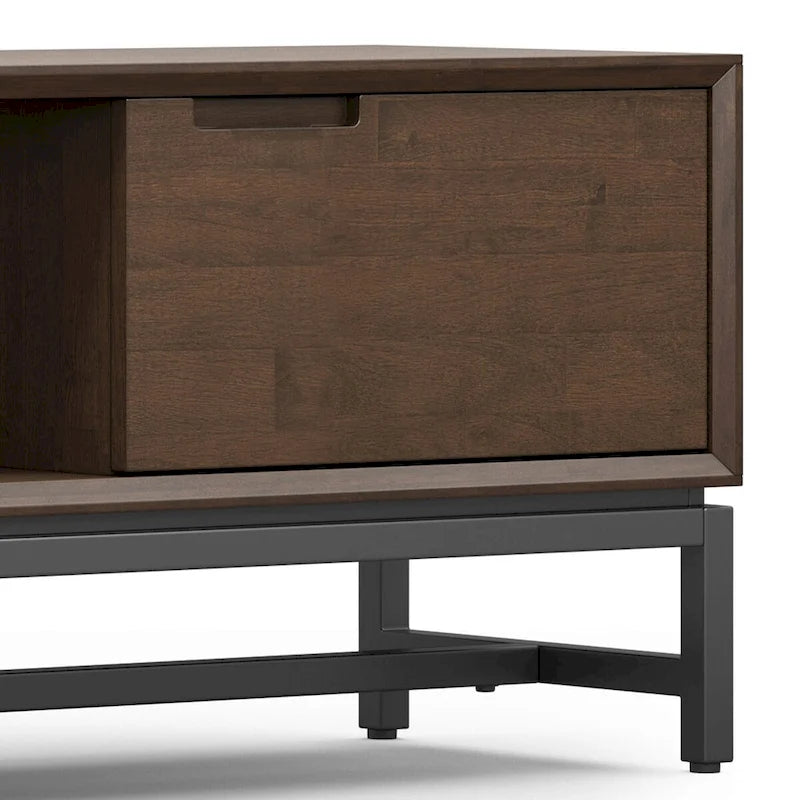 Devlin SOLID HARDWOOD 72 inch Wide Modern Industrial TV Media Stand in Walnut Brown For TVs up to 80 inches