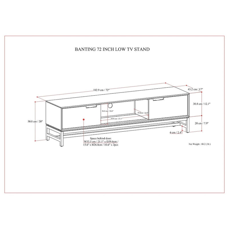Devlin SOLID HARDWOOD 72 inch Wide Modern Industrial TV Media Stand in Walnut Brown For TVs up to 80 inches