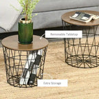 End Tables Set of 2, Nesting Tables with Storage, Round Accent Side Tables with Removable Top for Living Room, Bedroom