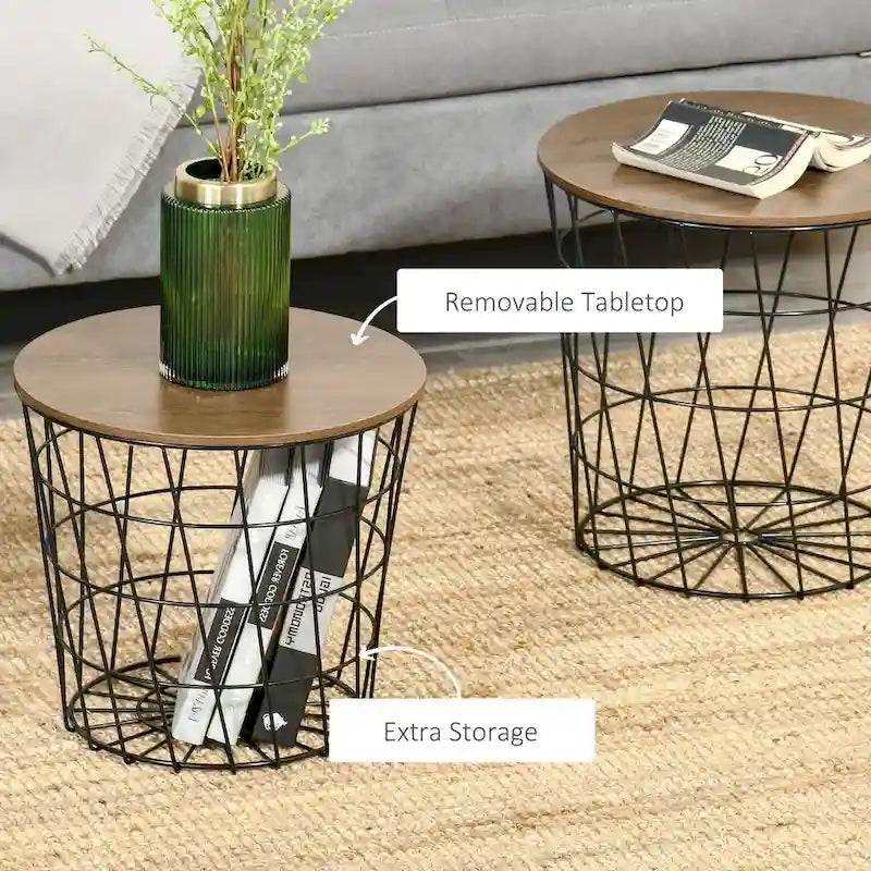 End Tables Set of 2, Nesting Tables with Storage, Round Accent Side Tables with Removable Top for Living Room, Bedroom