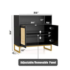 Anmytek Modern 2-Door Black Buffet Sideboard Table Rattan Kitchen Storage Cabinet with Open Shelf - 31.5 W x 15.7 D x 31.9 H