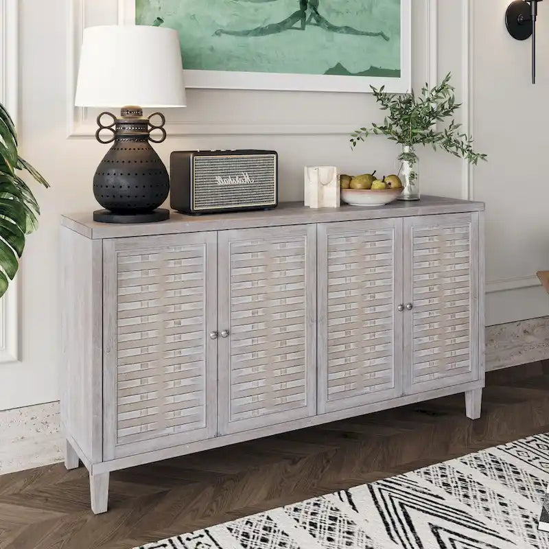 60-in Farmhouse Natural Wood Wash 4 Door Wooden Sideboard Buffet Server Accent Storage Cabinet