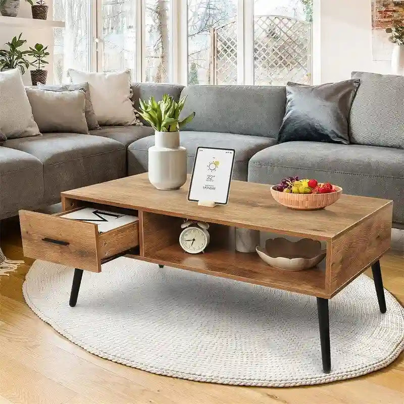 Mid Century Modern Style Cocktail Table TV Stand with Drawer - 41.3D x 21.7W x 17.7H