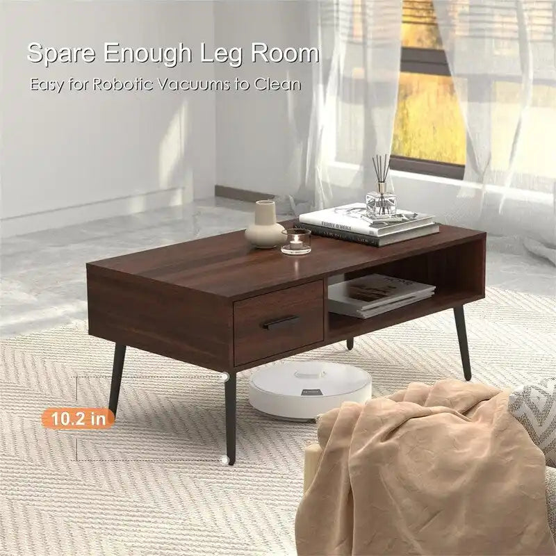 Mid Century Modern Style Cocktail Table TV Stand with Drawer - 41.3D x 21.7W x 17.7H