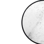 23 Inch Side End Table, Modern Round White Natural Marble Top, Classic Black Iron Frame