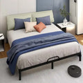 Moasis Metal Bed Frame Folding Upholstered Bed Frame with Faux Leather Headboard Two Pillows