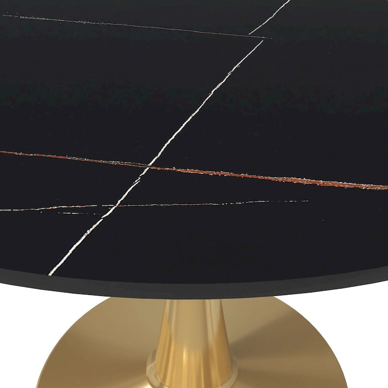 LeisureMod Round Dining Table 40 Sintered Stone Tabletop in Gold Steel Bistro Series