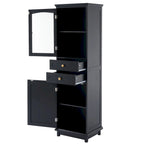 Tall Bathroom Storage Cabinet with Glass Doors